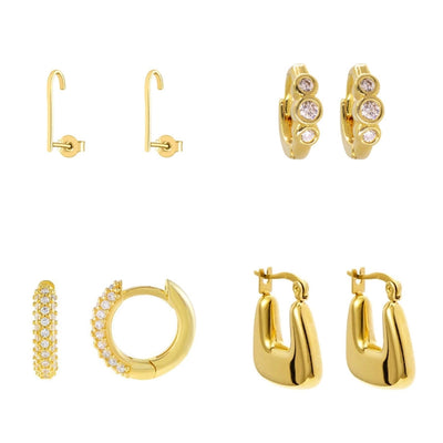 1 Pair Simple Style Geometric Inlay Copper Zircon Gold Plated Ear Studs