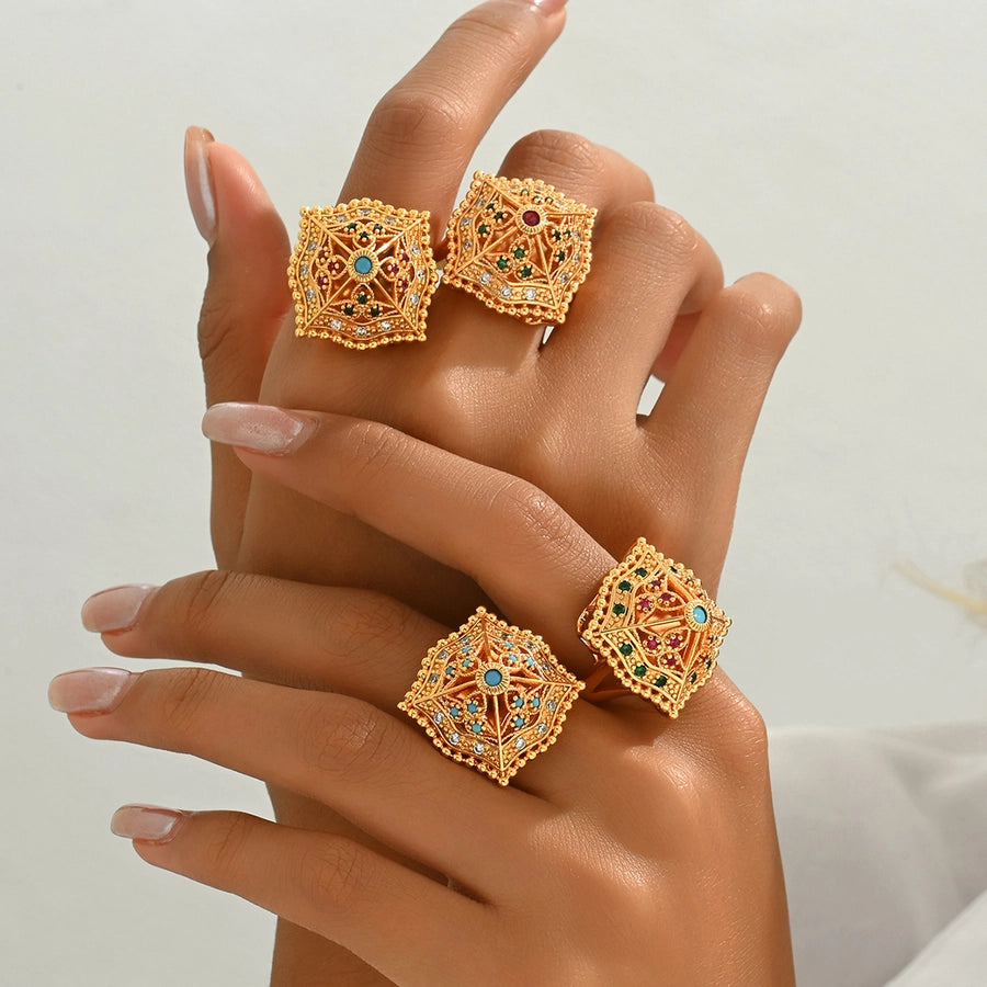 Copper Inlay Geometric Zircon Copper Rings