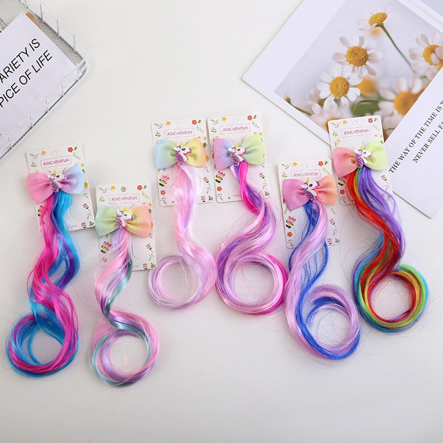 Rainbow Wig Glitter Gradient Hairpin Haircord Hairband Children's Wig Bow Wig Hairpin