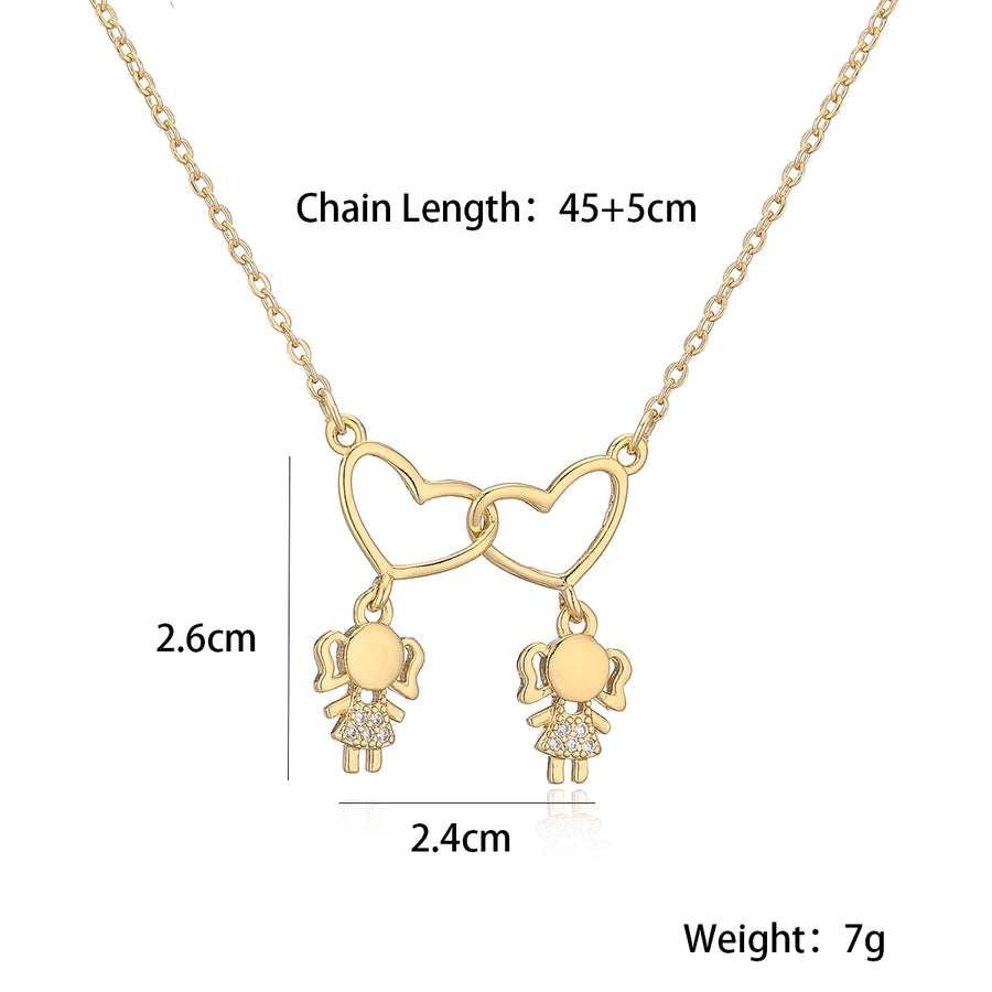 Jewelry Retro Girl Heart Shape Boy Copper Zircon Pendant Necklace