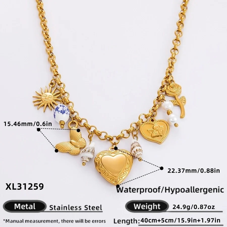 Jewelry Simple Style Classic Style Heart Shape 304 Stainless Steel Plating Pendant Necklace