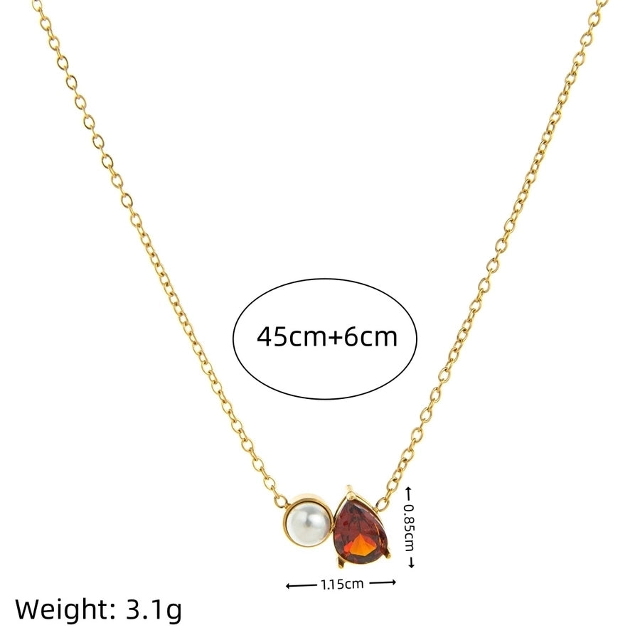 Jewelry Retro Shiny Water Droplets Titanium Steel Pearl Zircon 18K Gold Plated Inlay Necklace