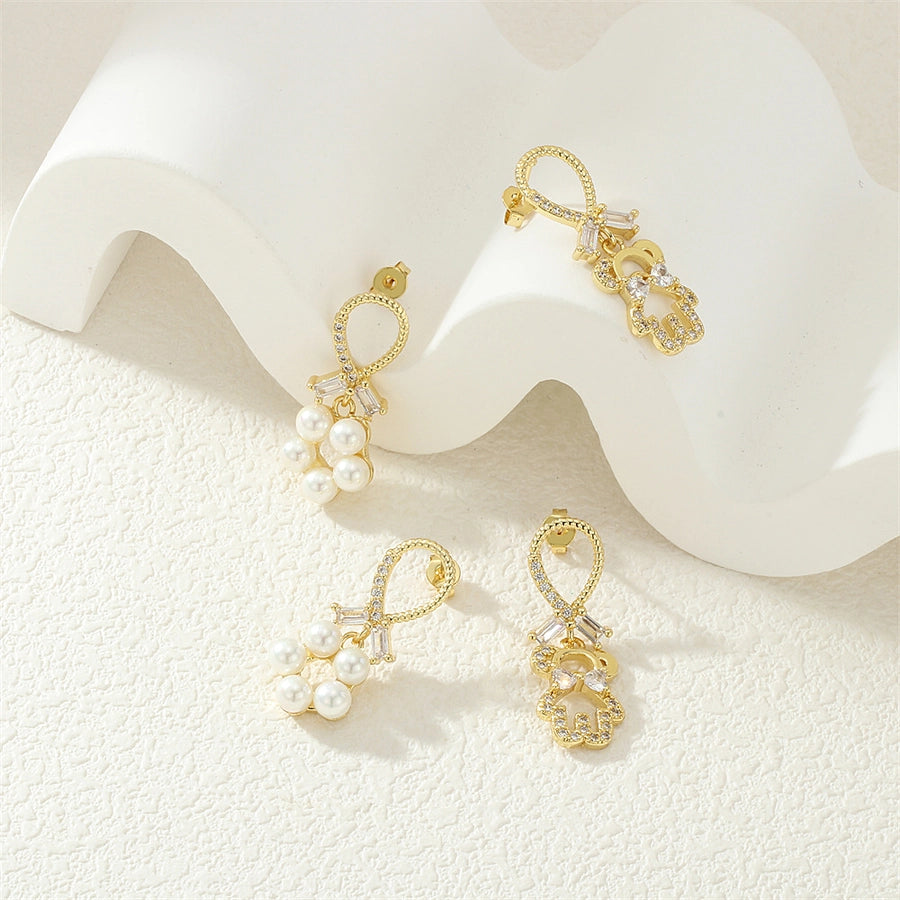 1 Pair IG Style Cute Commute Star Bear Inlay Copper Zircon 18K Gold Plated Drop Earrings