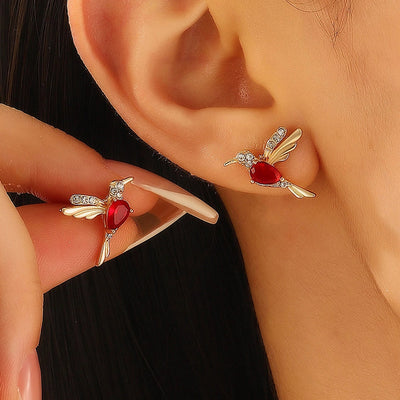 1 Pair Simple Style IG Style Hummingbird Plating Inlay Copper Zircon Ear Studs
