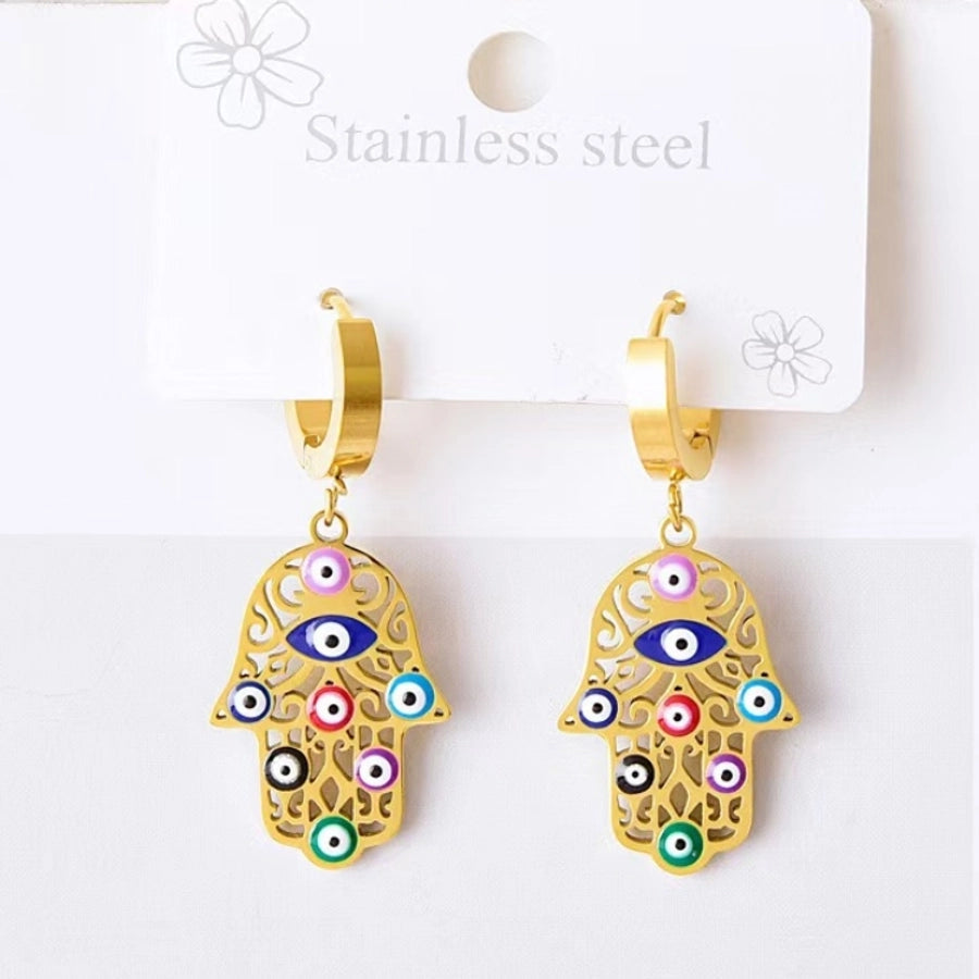 Titanium Steel Palm Eye Drop Oil 18K Gold Plated Bohemian Style Personality Fashion Vintage Necklace Bracelet Earring Set