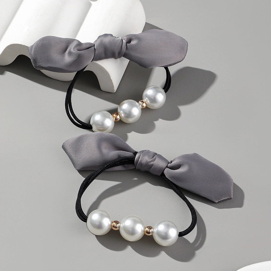 Women's Casual Classic Style Korean Style Bunny Ears Artificial Pearl Cloth rubber band Hair Tie