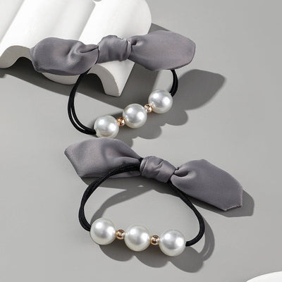 Women's Casual Classic Style Korean Style Bunny Ears Artificial Pearl Cloth rubber band Hair Tie