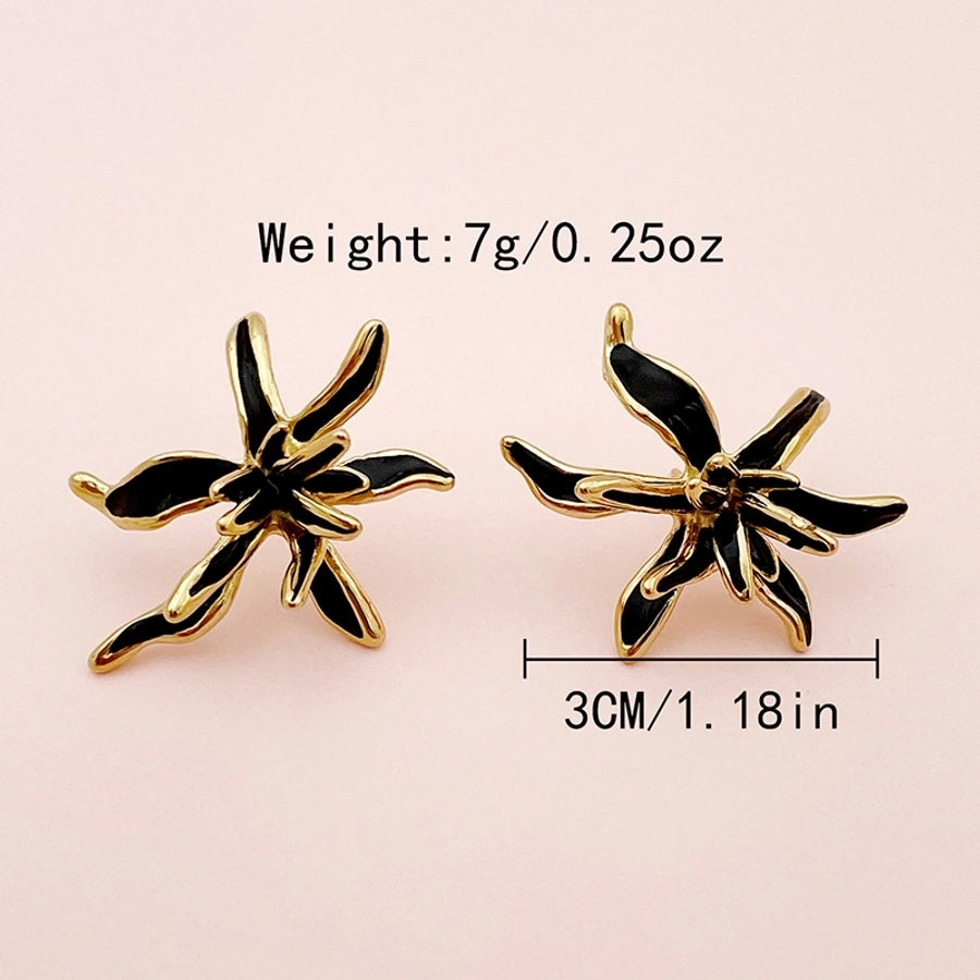 1 Pair Elegant Cute Artistic C Shape Pentagram Flower Enamel Inlay 304 Stainless Steel Zircon 14K Gold Plated Ear Studs