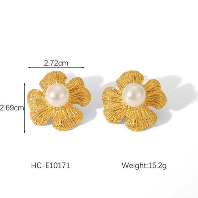 1 Piece IG Style Flower Plating Inlay 304 Stainless Steel Natural Stone Pearl 18K Gold Plated Drop Earrings Ear Studs