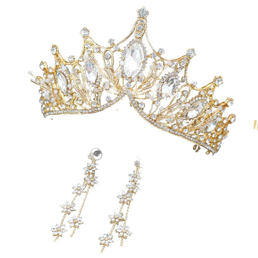 korean style rhinestone crown earrings set wedding hair accessories