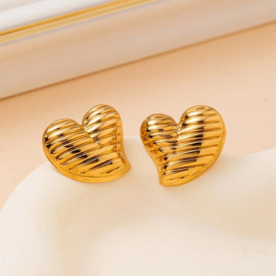 1 Pair Vintage Style French Style British Style Heart Shape 201 Stainless Steel Ear Studs