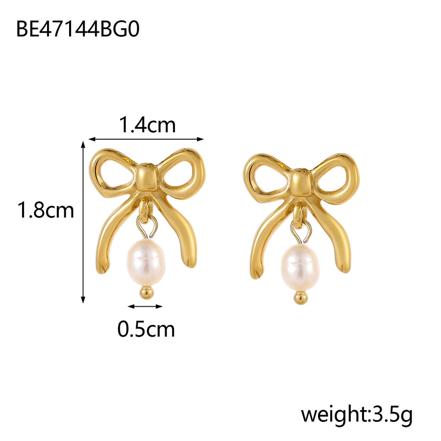 1 Pair Elegant Bow Knot 304 Stainless Steel 18K Gold Plated Drop Earrings
