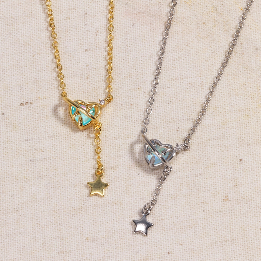 Metal Copper cable chain 18K Gold Plated White Gold Plated Inlay Heart Shape Artificial Gemstones Pendant Necklace