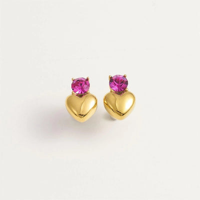 1 Pair IG Style Heart Shape 304 Stainless Steel Rhinestones 18K Gold Plated Earrings