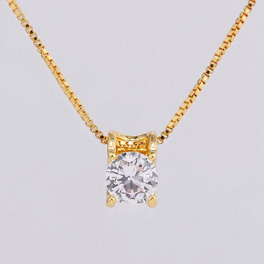 Copper box chain Inlay Round Zircon Pendant Necklace