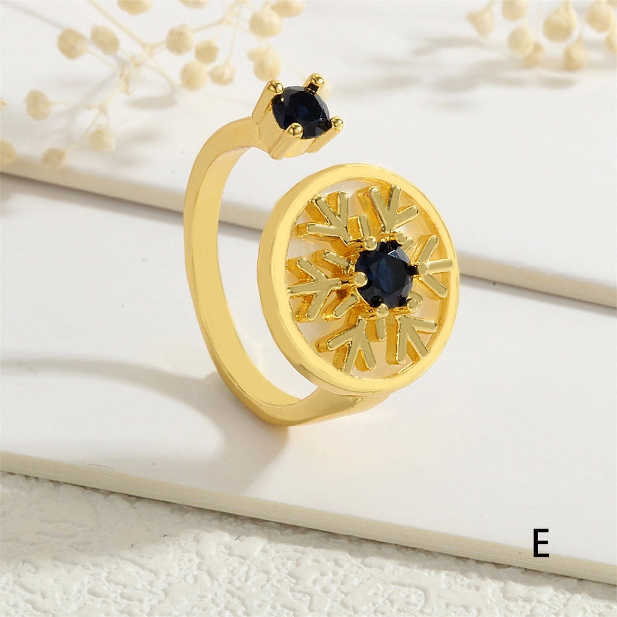 Copper Inlay Snowflake Zircon Open Rings