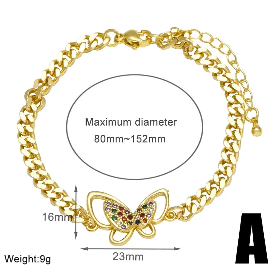 Copper 18K Gold Plated Inlay Owl Butterfly Elephant Zircon Bracelets