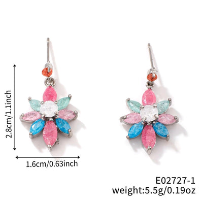 1 Pair Glam Pastoral Shiny Floral Inlay Copper Zircon K Gold Plated Rhodium Plated Ear Studs