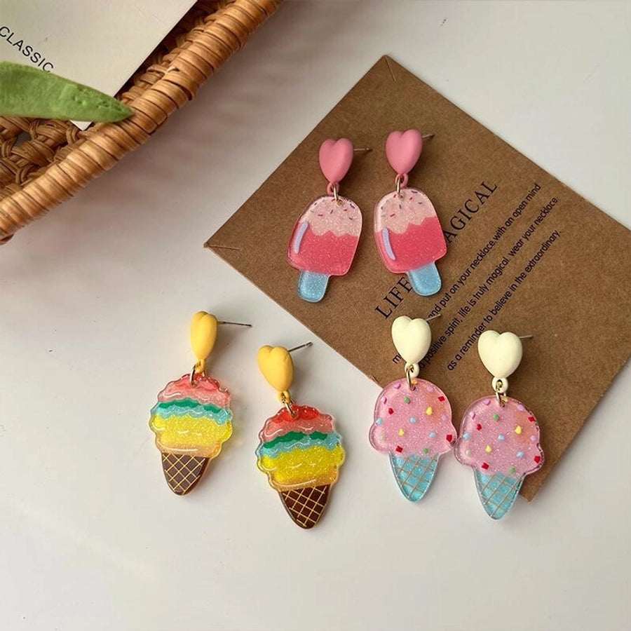 new fashion summer ice cream girly cute earrings niche pink ice cream fun acrylic ear clip