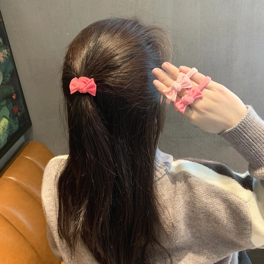 cute rainbow fluorescent solid color bow tie ponytail head rope set
