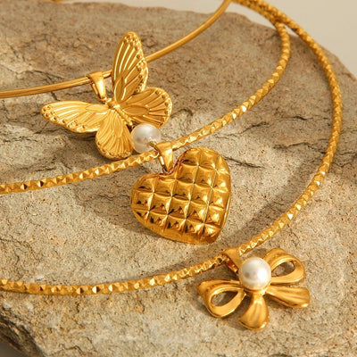 Jewelry Vintage Style Simple Style Heart Shape Butterfly Bow Knot 304 Stainless Steel Circle Plating Bowknot Choker