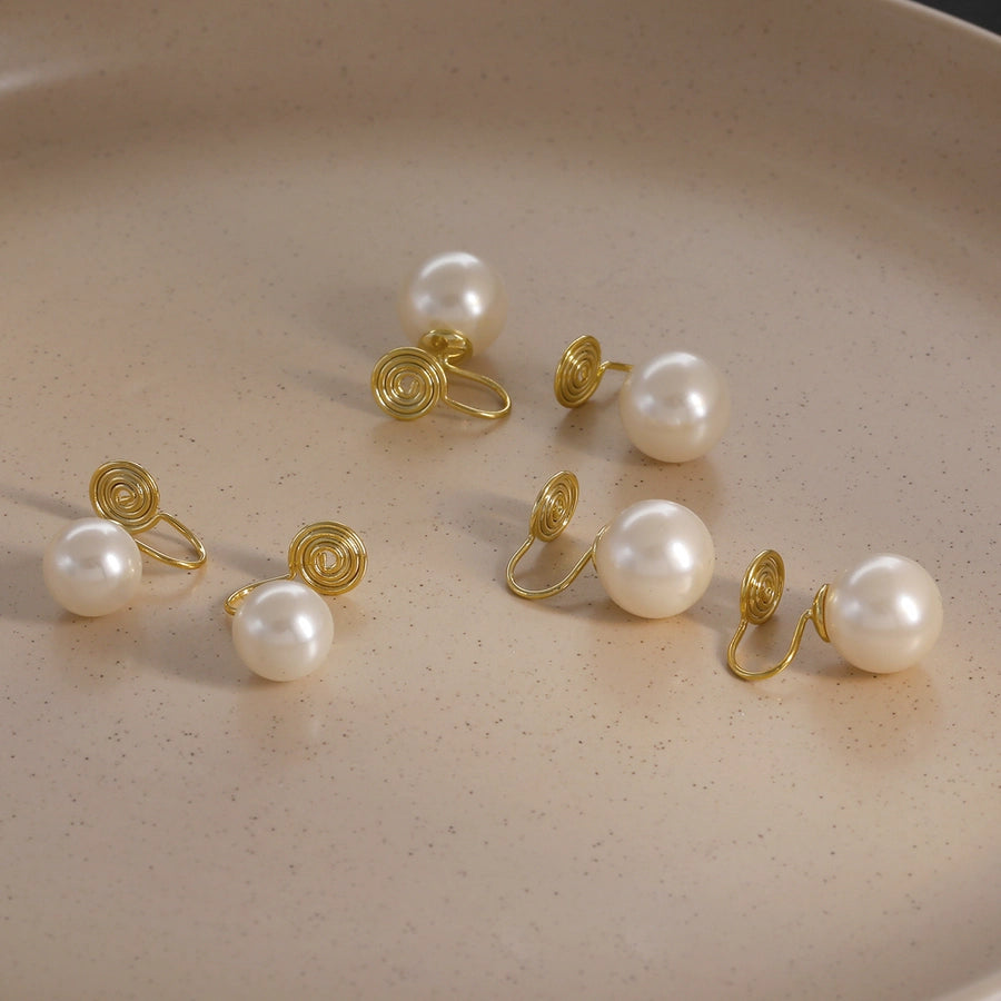 Korean Blogger feve_r  Light Luxury Pearl Painless Ear Holes Women's Mosquito Coil Ear Clip Classic  Earrings