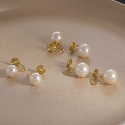 Korean Blogger feve_r  Light Luxury Pearl Painless Ear Holes Women's Mosquito Coil Ear Clip Classic  Earrings