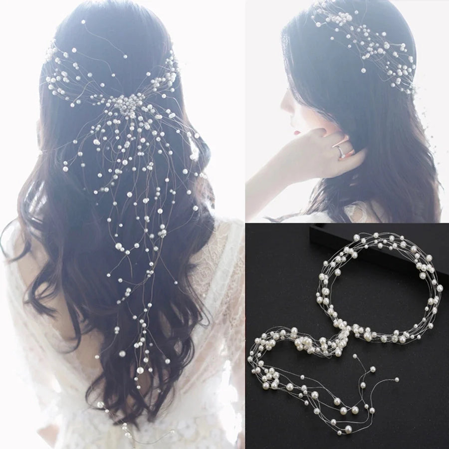 korean style pearl hand-beaded hairband wedding headwear