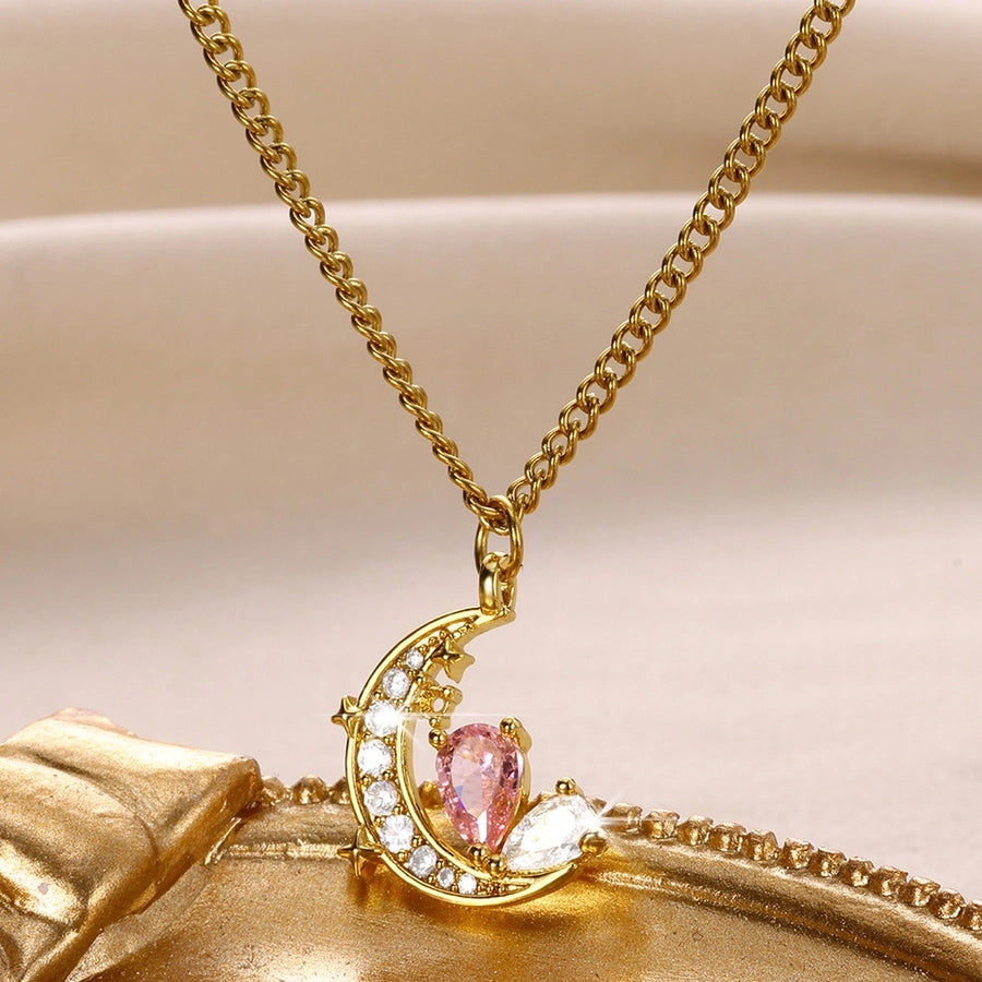 Jewelry Elegant Classic Style Moon 304 Stainless Steel Pendant Necklace