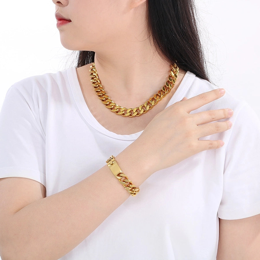 Fashion Minimalist Atmospheric Stainless Steel Cuban Link Chain Bracelet Necklace