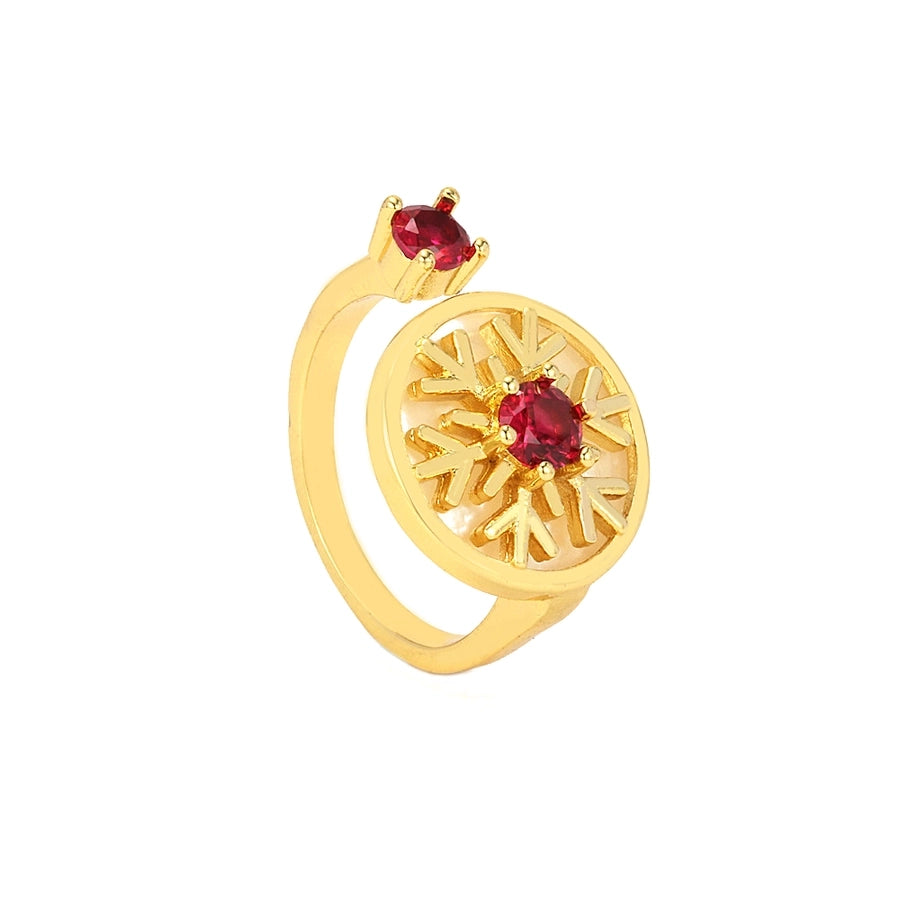 Copper Inlay Snowflake Zircon Open Rings