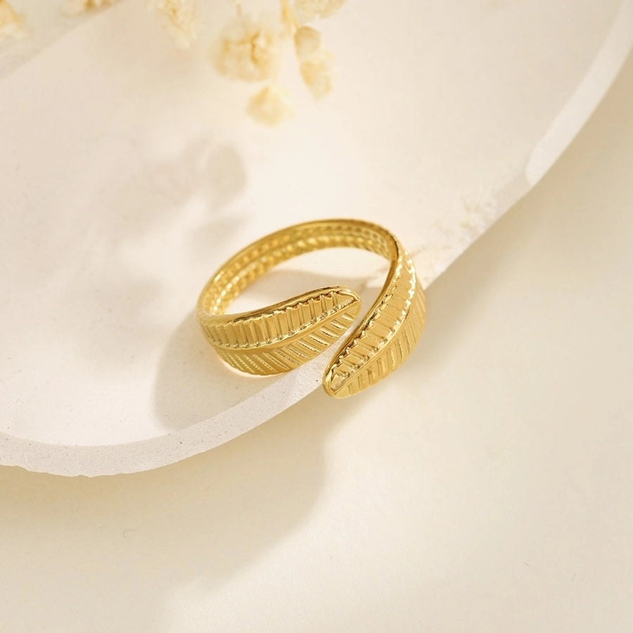 Jewelry Elegant Leaves Feather 304 Stainless Steel Open Rings