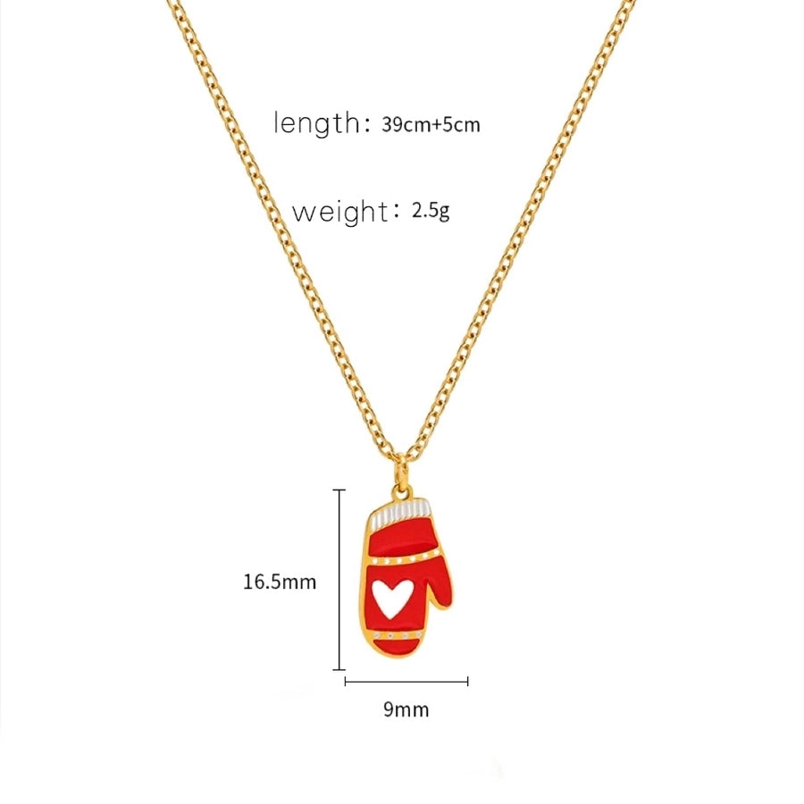 Jewelry Cute Christmas Hat Christmas Tree Christmas Socks Titanium Steel 18K Gold Plated Plating Pendant Necklace