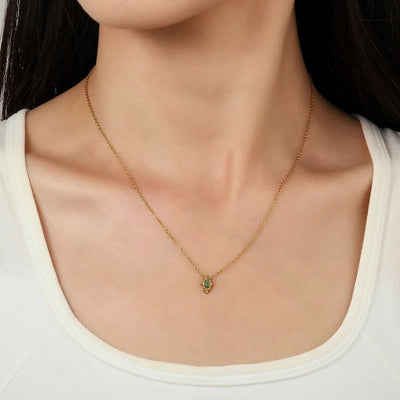 Jewelry Retro French Style Simple Style Geometric Titanium Steel Natural Stone 14K Gold Plated Plating Pendant Necklace