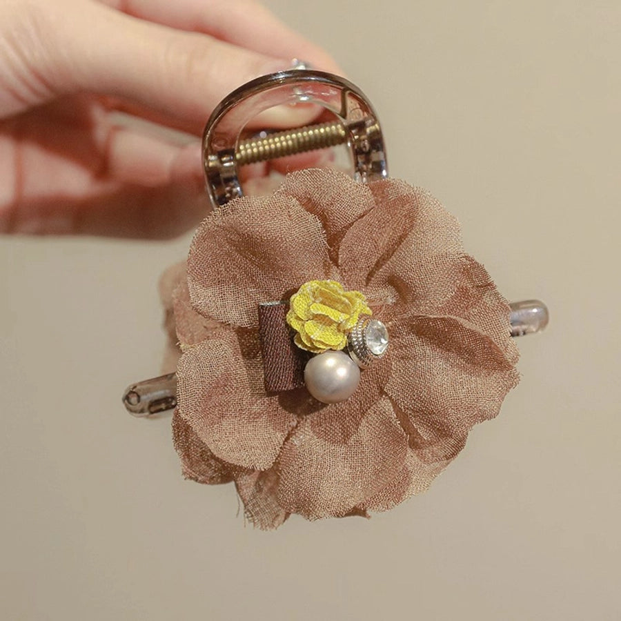 Summer Pearl Flower Grab Clip Women's Cute Hairpin Headwear Korean Hairpin Back Head Large Shark Clip Top Clip