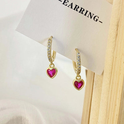 1 Pair Sweet Simple Style Heart Shape Plating Inlay Copper Zircon Zircon Drop Earrings
