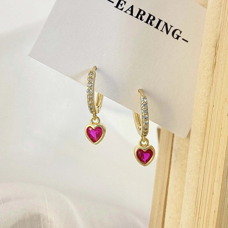 1 Pair Sweet Simple Style Heart Shape Plating Inlay Copper Zircon Zircon Drop Earrings