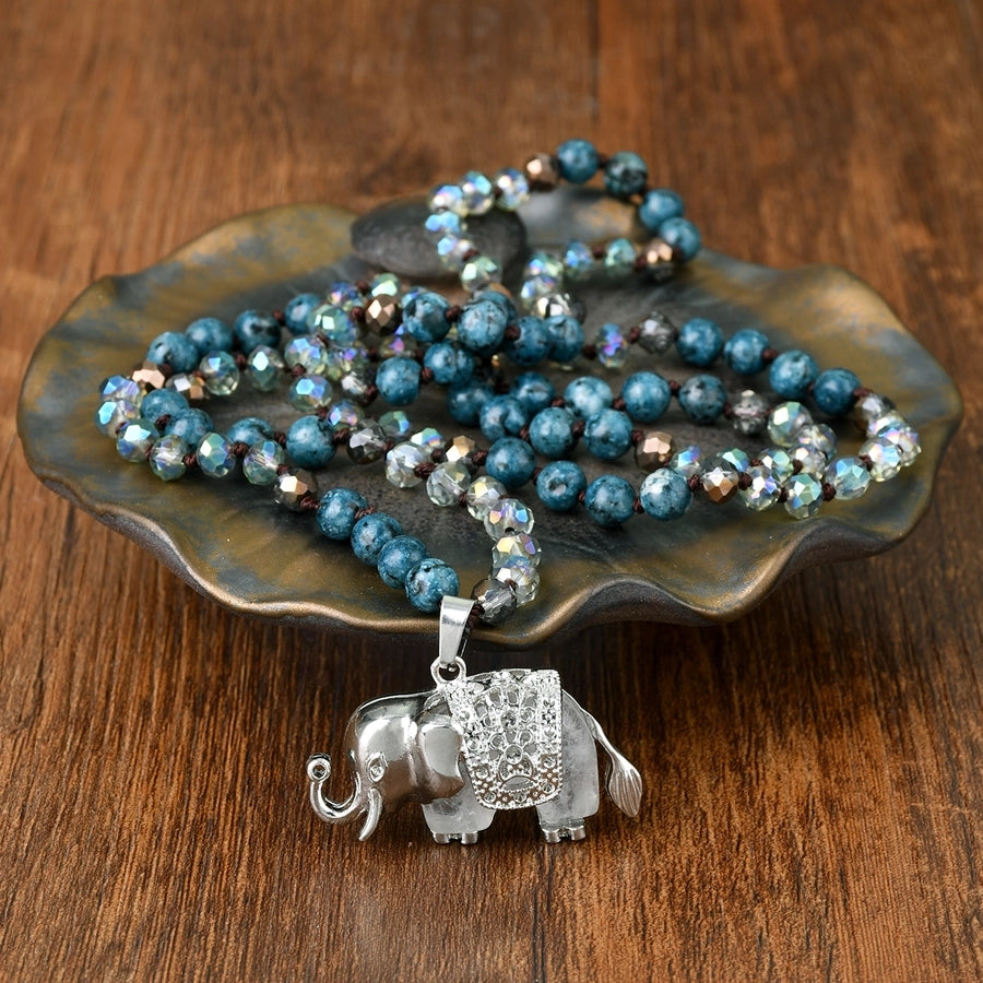 Casual Simple Style Streetwear Elephant Alloy natural stone Pendant Necklace In Bulk