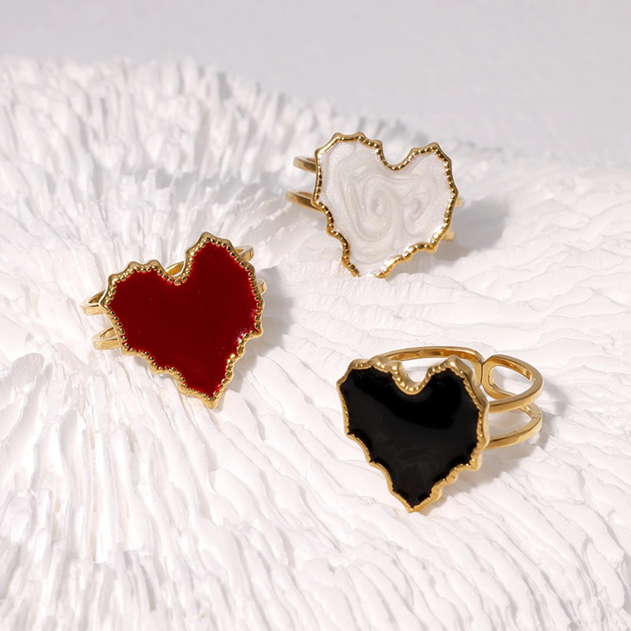 Jewelry Cute Vintage Style Simple Style Heart Shape 304 Stainless Steel 18K Gold Plated Enamel Stainless Steel Rings