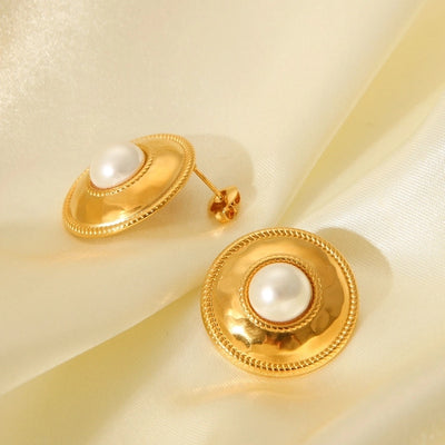 1 Pair IG Style Round Plating Inlay 304 Stainless Steel Pearl 18K Gold Plated Ear Studs