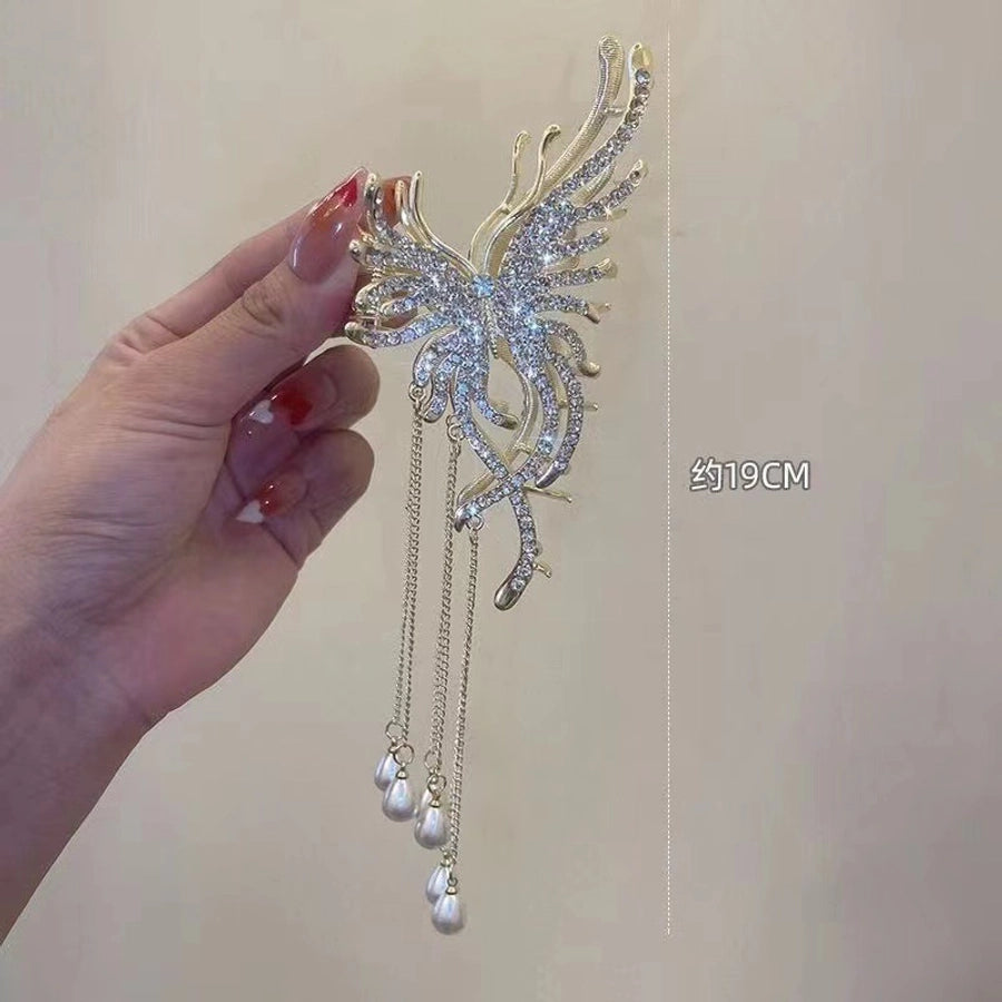 elegant fashion butterfly alloy tassel inlay artificial pearls rhinestones hair clip