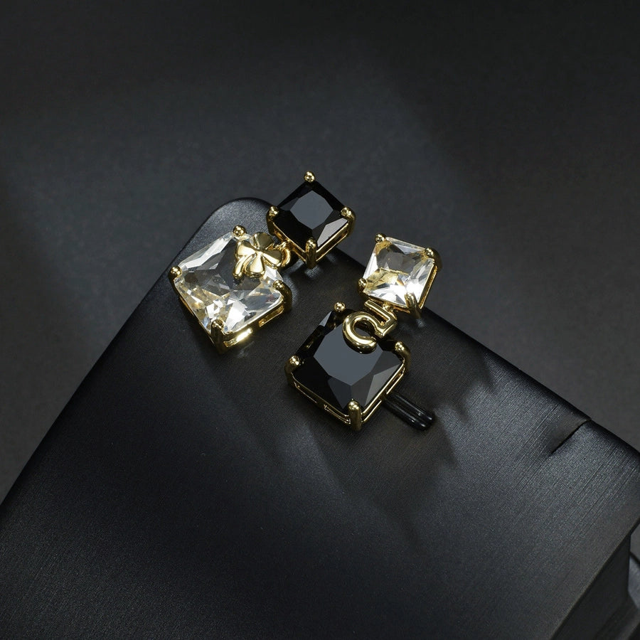 light luxury earrings letters cold style asymmetric square crystal earrings elegant  earrings for women high sense