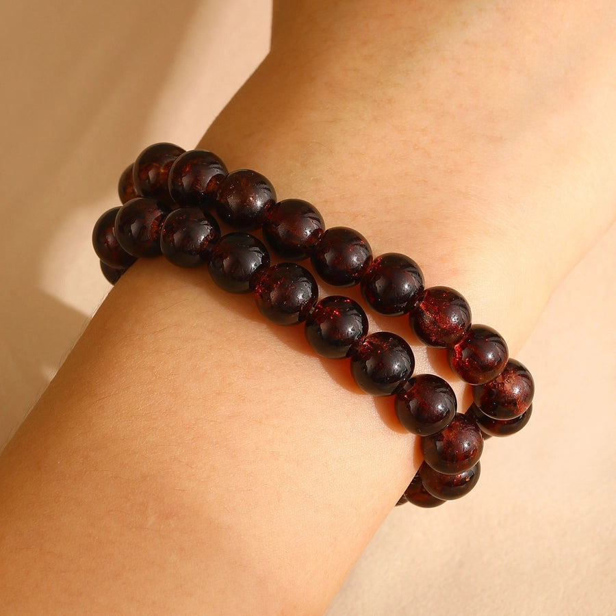 Fashion Simple Style Colored Glazing Bead Bracelet  Hot Sale Crystal Ice Broken Hot Flower Shining Beaded Stretch Bracelet 1 Pair