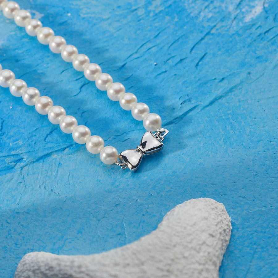 925 Sterling Silver Beaded Chain Beaded Metal Button Round Freshwater Pearl Necklace