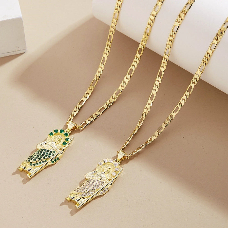 Jewelry Retro Religion Classic Style Human Copper Zircon 18K Gold Plated Inlay Pendant Necklace