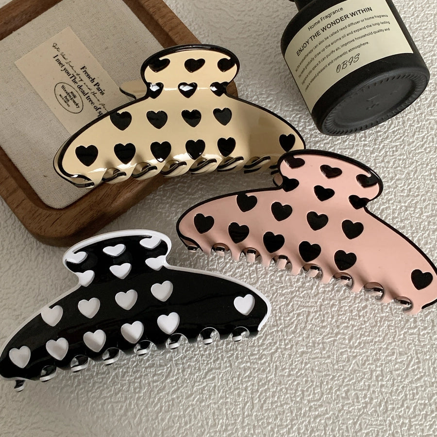 women's simple style commute heart shape alloy acetic acid sheets printing hair claws