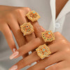 Copper Inlay Geometric Zircon Copper Rings