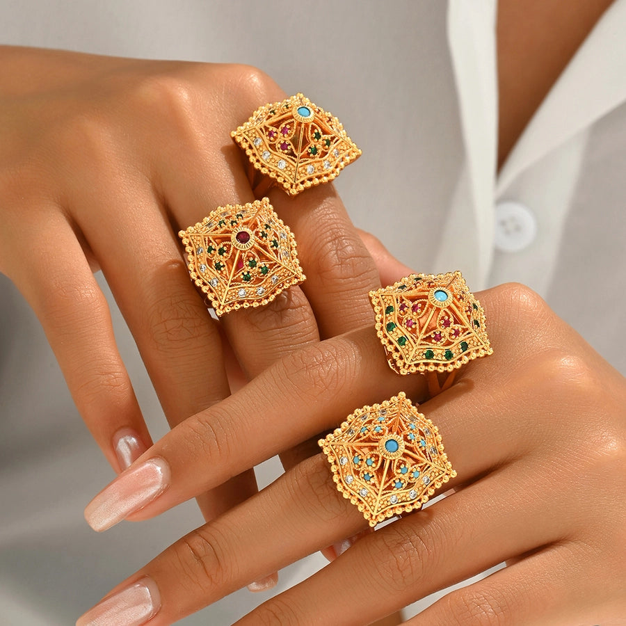 Copper Inlay Geometric Zircon Copper Rings