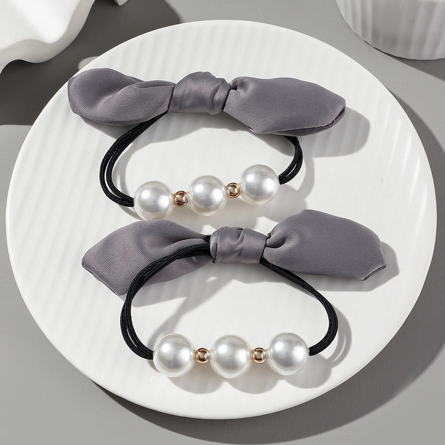 Women's Casual Classic Style Korean Style Bunny Ears Artificial Pearl Cloth rubber band Hair Tie