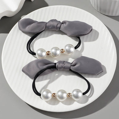 Women's Casual Classic Style Korean Style Bunny Ears Artificial Pearl Cloth rubber band Hair Tie
